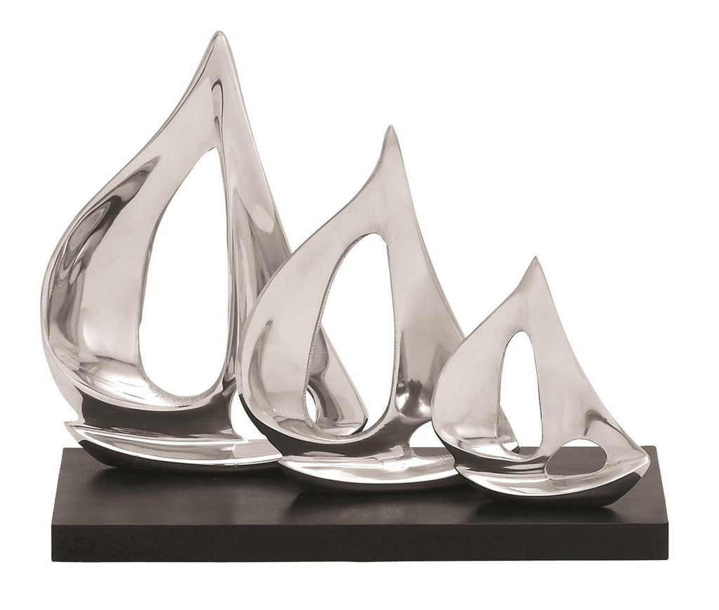 Silver Aluminum Metal Sailboat Decorative Sculpture with Black Base  Sculptures & Statues