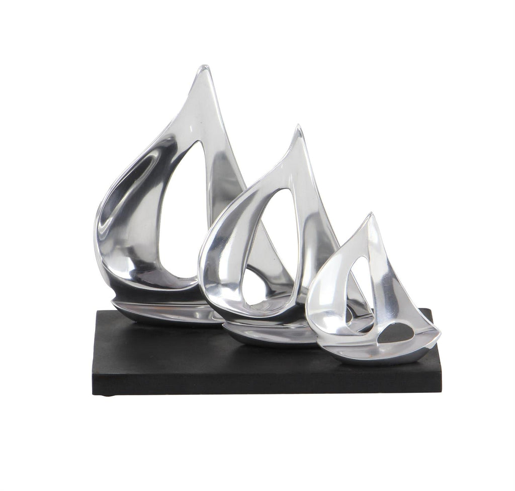 Silver Aluminum Metal Sailboat Decorative Sculpture with Black Base  Sculptures & Statues