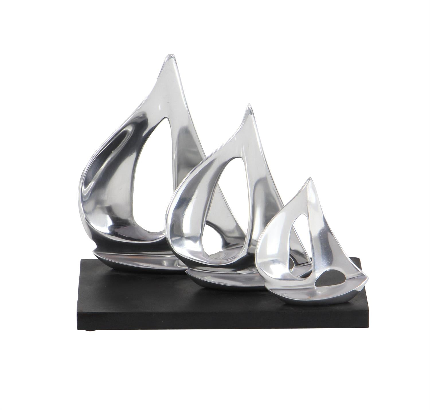 Silver Aluminum Metal Sailboat Decorative Sculpture with Black Base  Sculptures & Statues