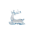Sitting blue acrylic deer decoration with a translucent finish for seasonal home styling.