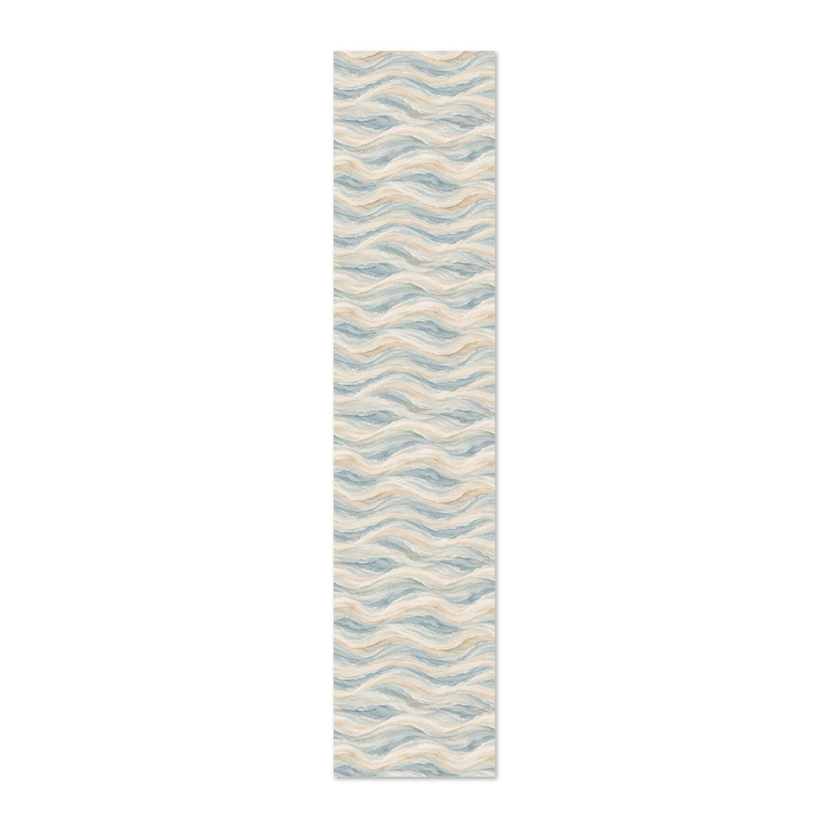 Neutral coastal wallpaper with watercolor ocean waves in cream, beige, and dusty blue.