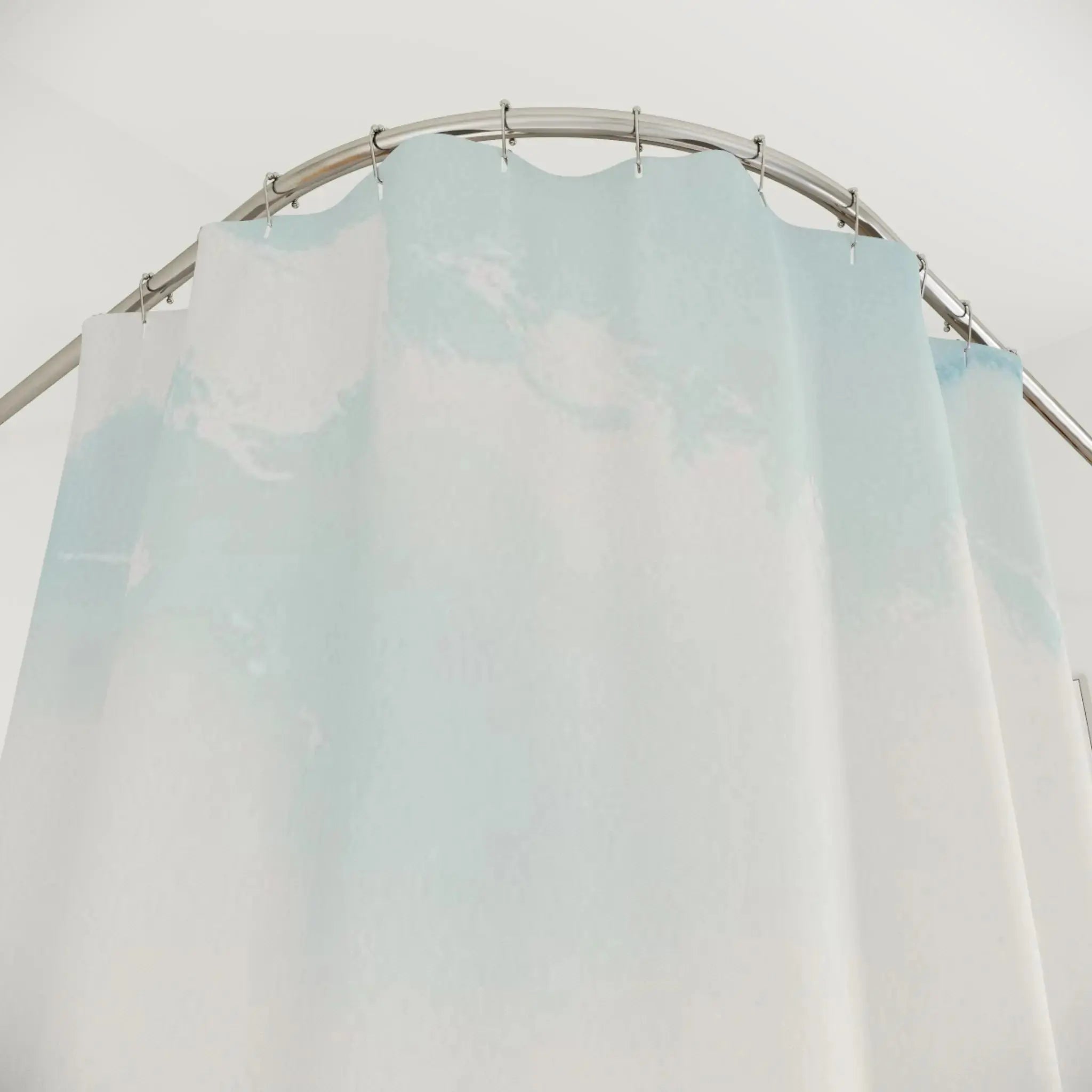 Coastal bathroom shower curtain with beach scenery aesthetic