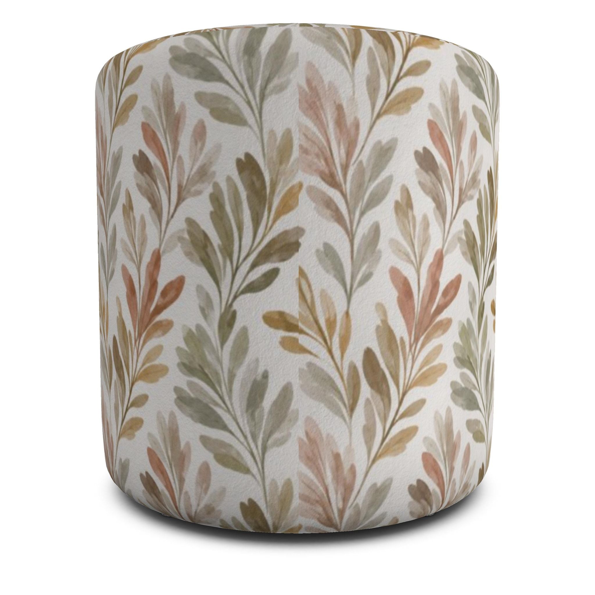 Warm neutral floral pouf creating a cozy, layered accent in a fall‑inspired home interior.