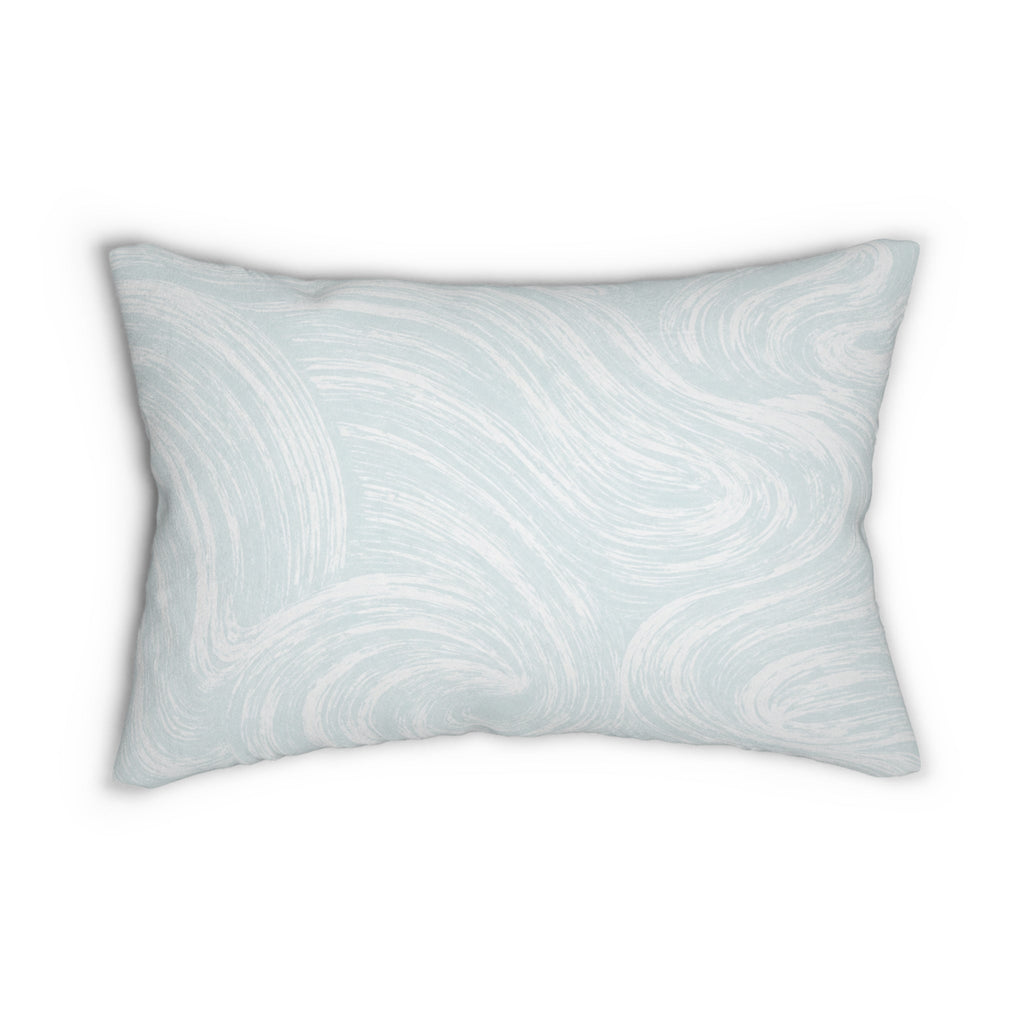 Soft seafoam wave pattern lumbar throw pillow in light blue tones for modern coastal interiors