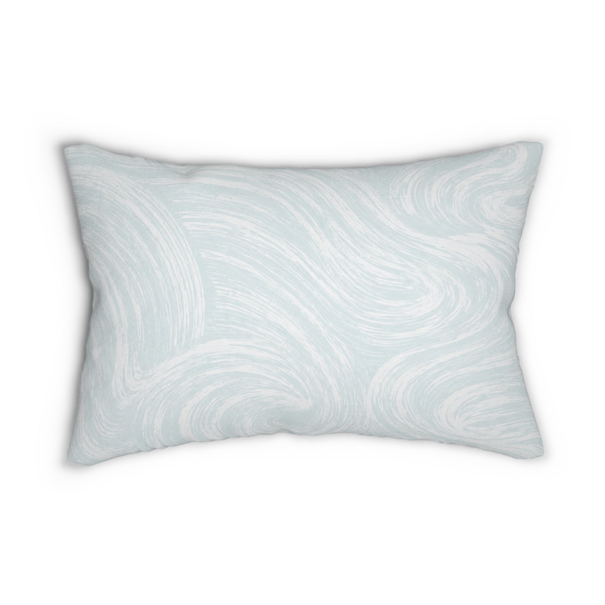 Soft seafoam wave pattern lumbar throw pillow in light blue tones for modern coastal interiors