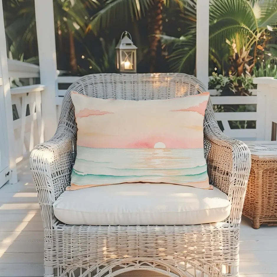 Sunset Beach Outdoor Pillow Printify