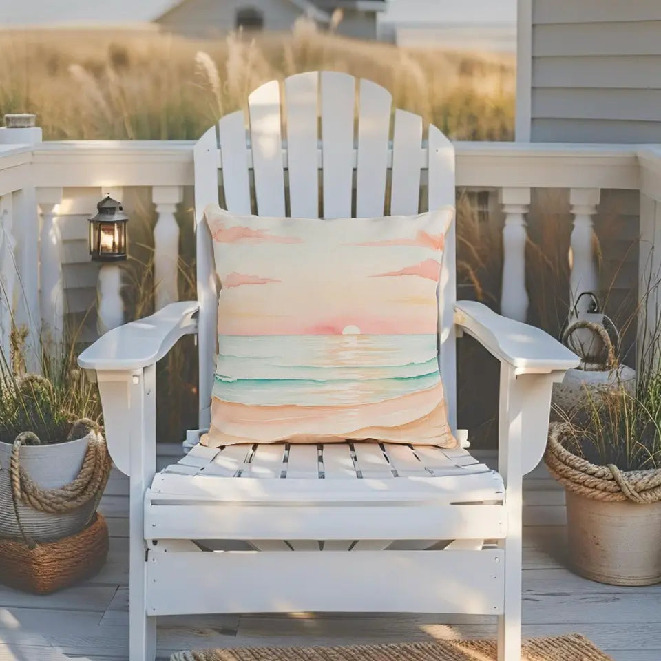 Sunset Beach Outdoor Pillow Printify