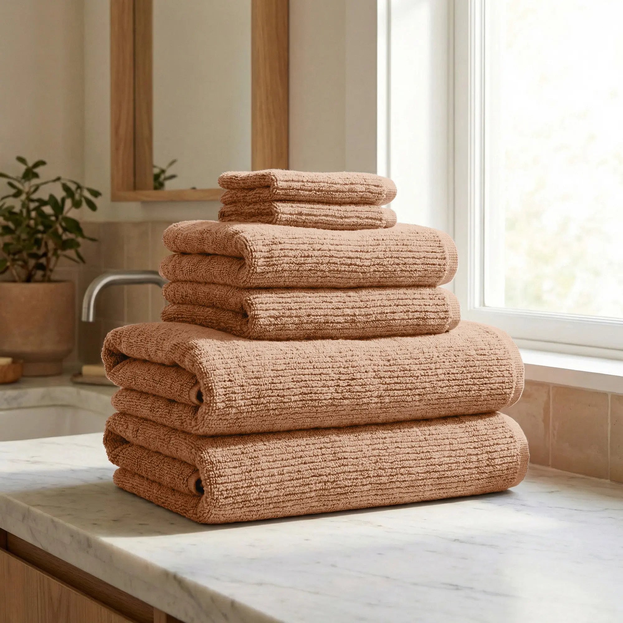 Turkish Cotton Ribbed 6-Piece Bath Towel Set by Great Bay Home in peach, Georgiana Collection