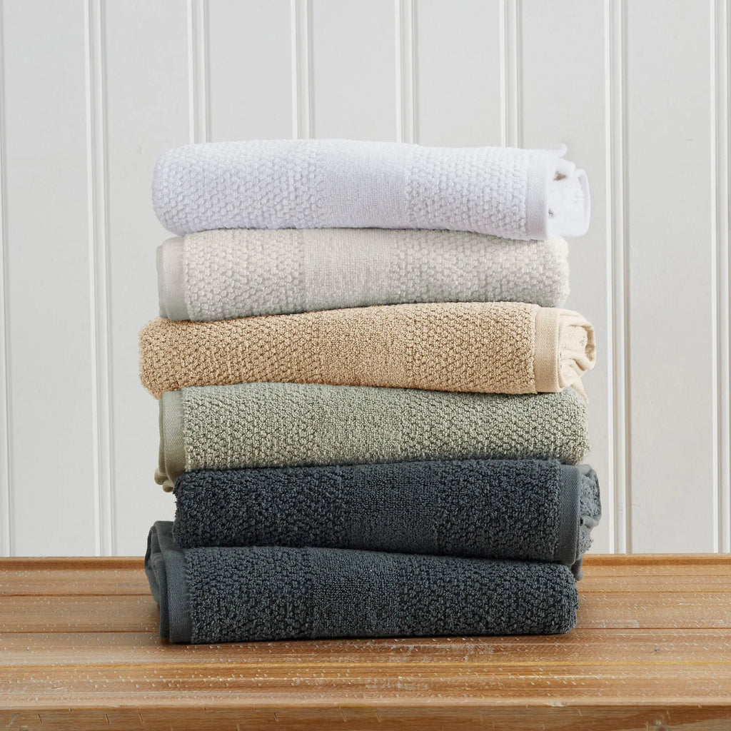 6-piece 100% cotton Marbella Collection bath towel set in white, ivory, beige, tan, sage, and charcoal by Great Bay Home