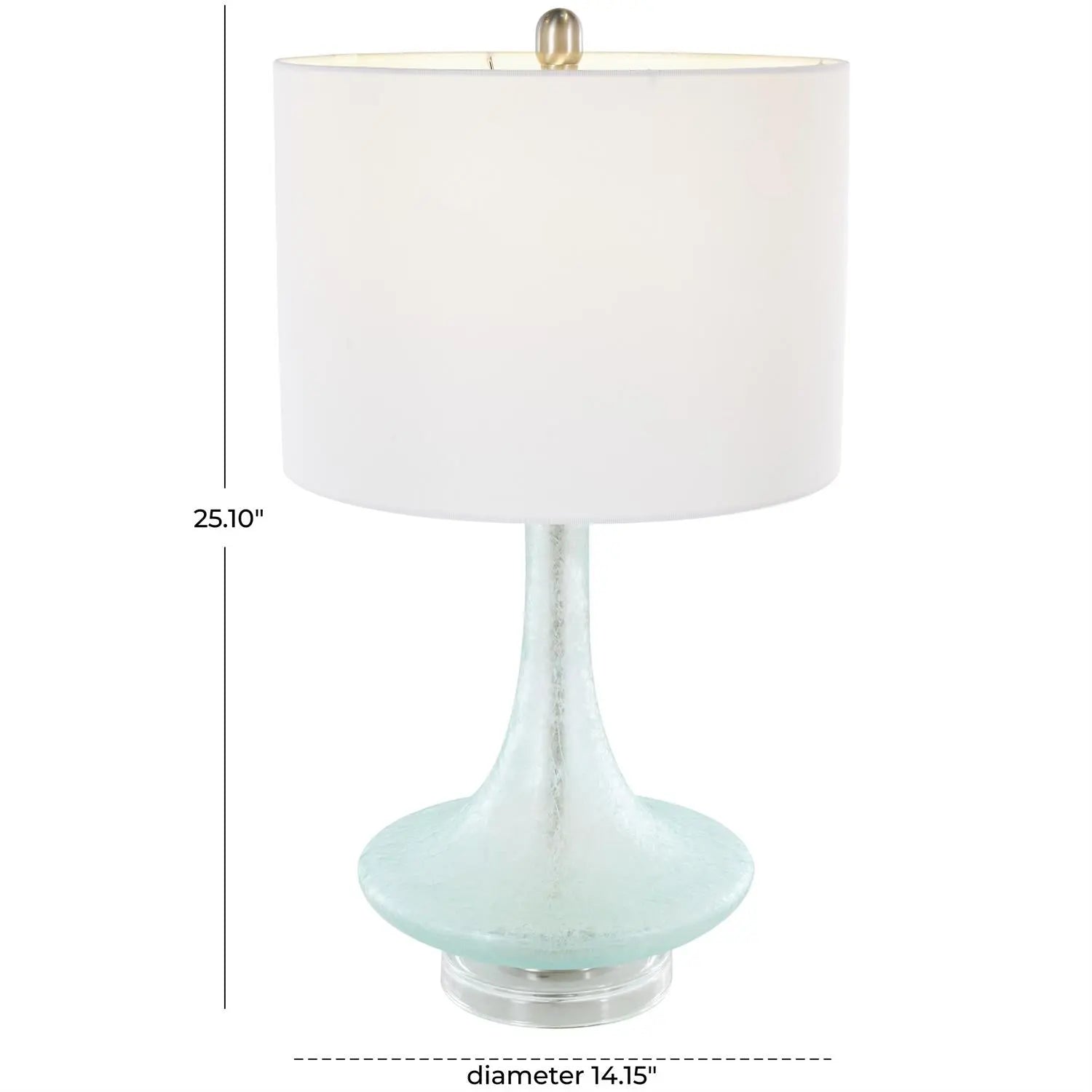 Seaglass Glow Lamp, table lamp with white shade and light blue glass base by Loving Coastal Living