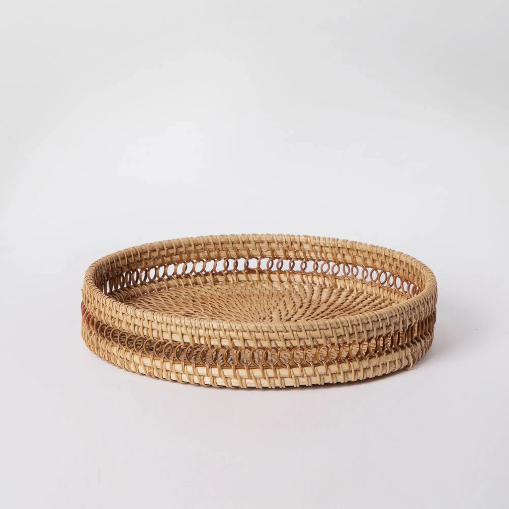 Round Rattan coastal decor tray