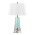 Tiffany blue ceramic table lamp with silver base and modern coastal design