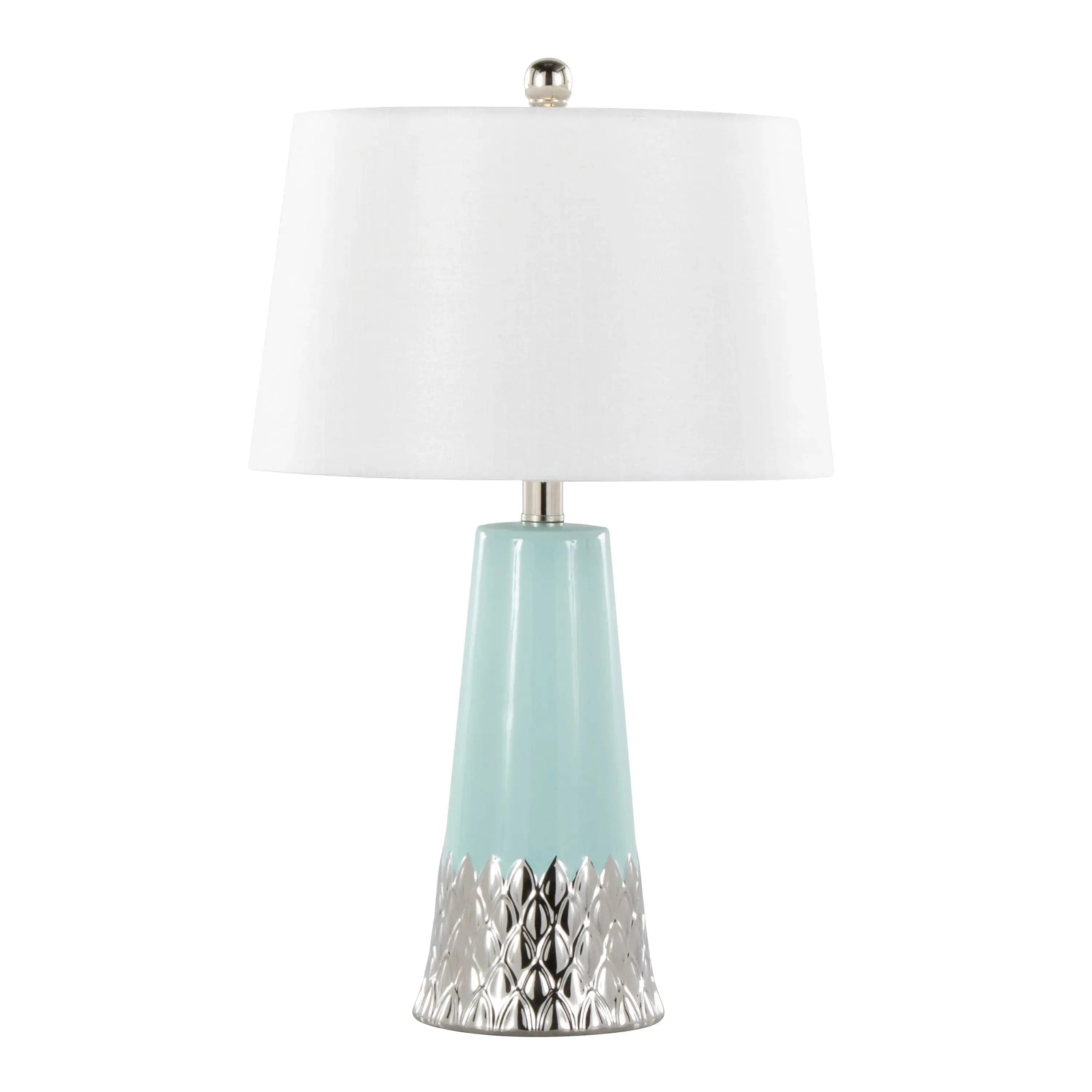 Tiffany blue ceramic table lamp with silver base and modern coastal design