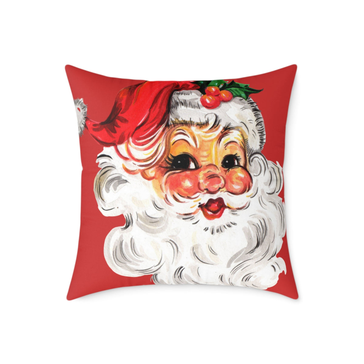 Traditional red Santa Christmas pillow for a timeless holiday living room.