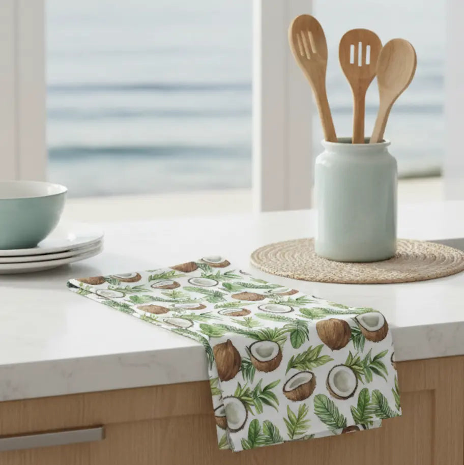 Tropical Coconut Dish Towel Printify