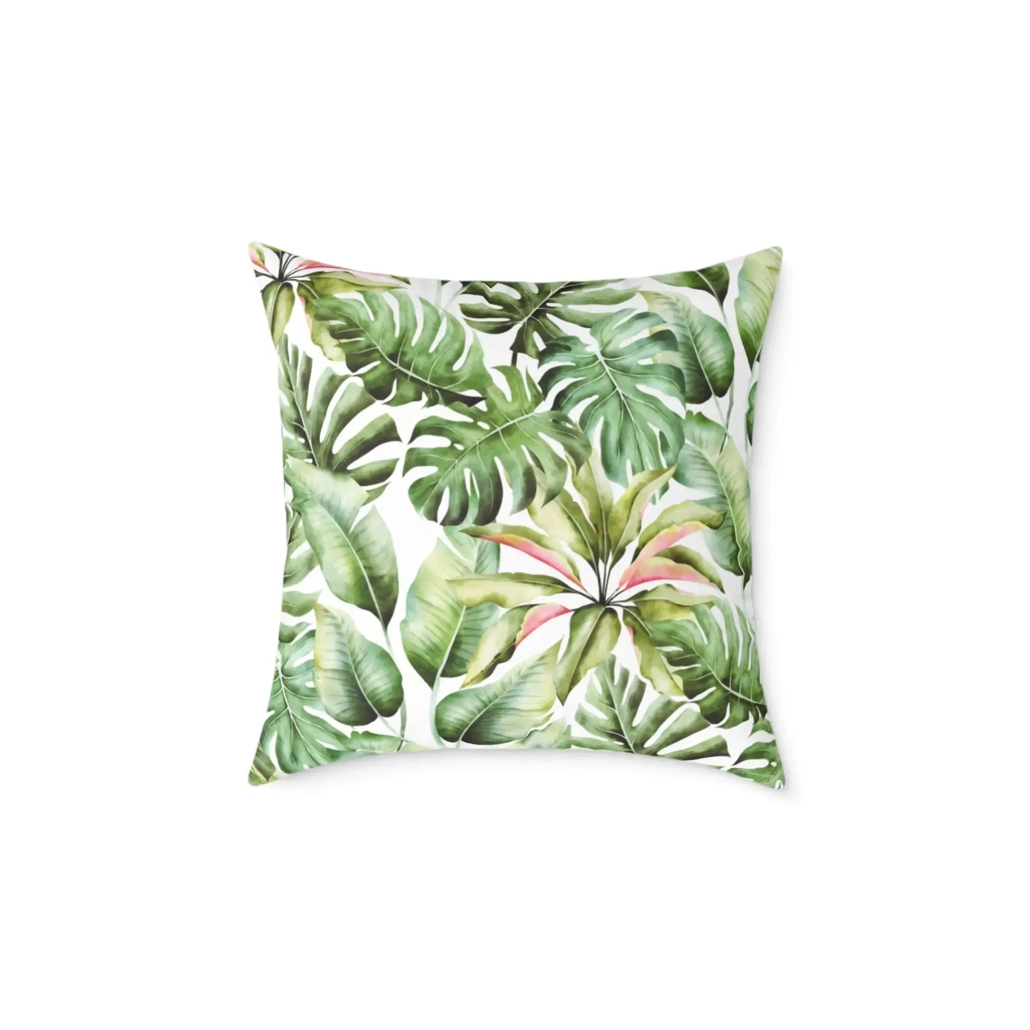 green tropical leaf pillow that adds natural color to a sofa or bed.