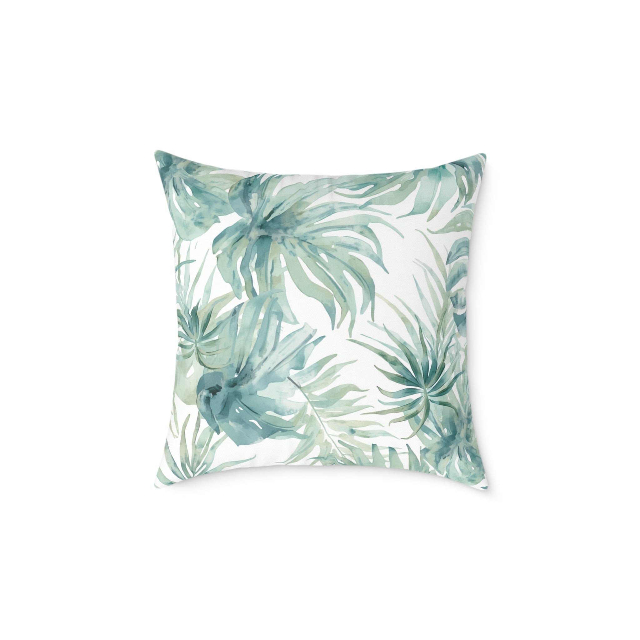 Tropical watercolor palm pattern throw pillow perfect for beach house living room styling