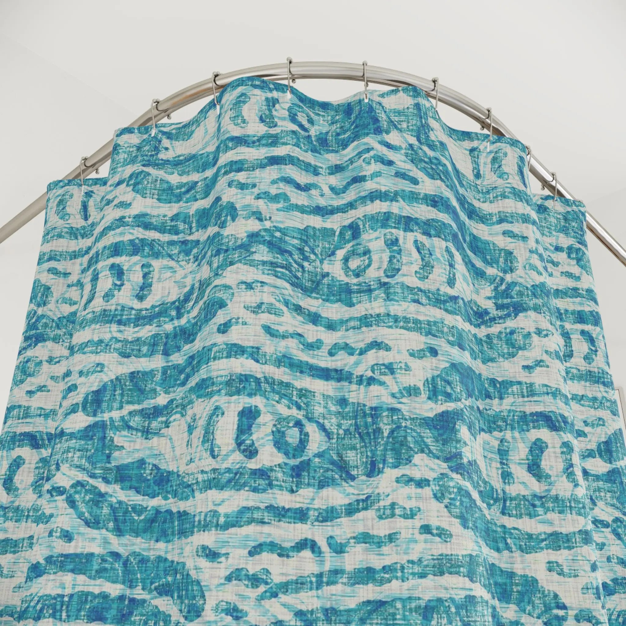 Coastal blue fish shower curtain with nautical pattern