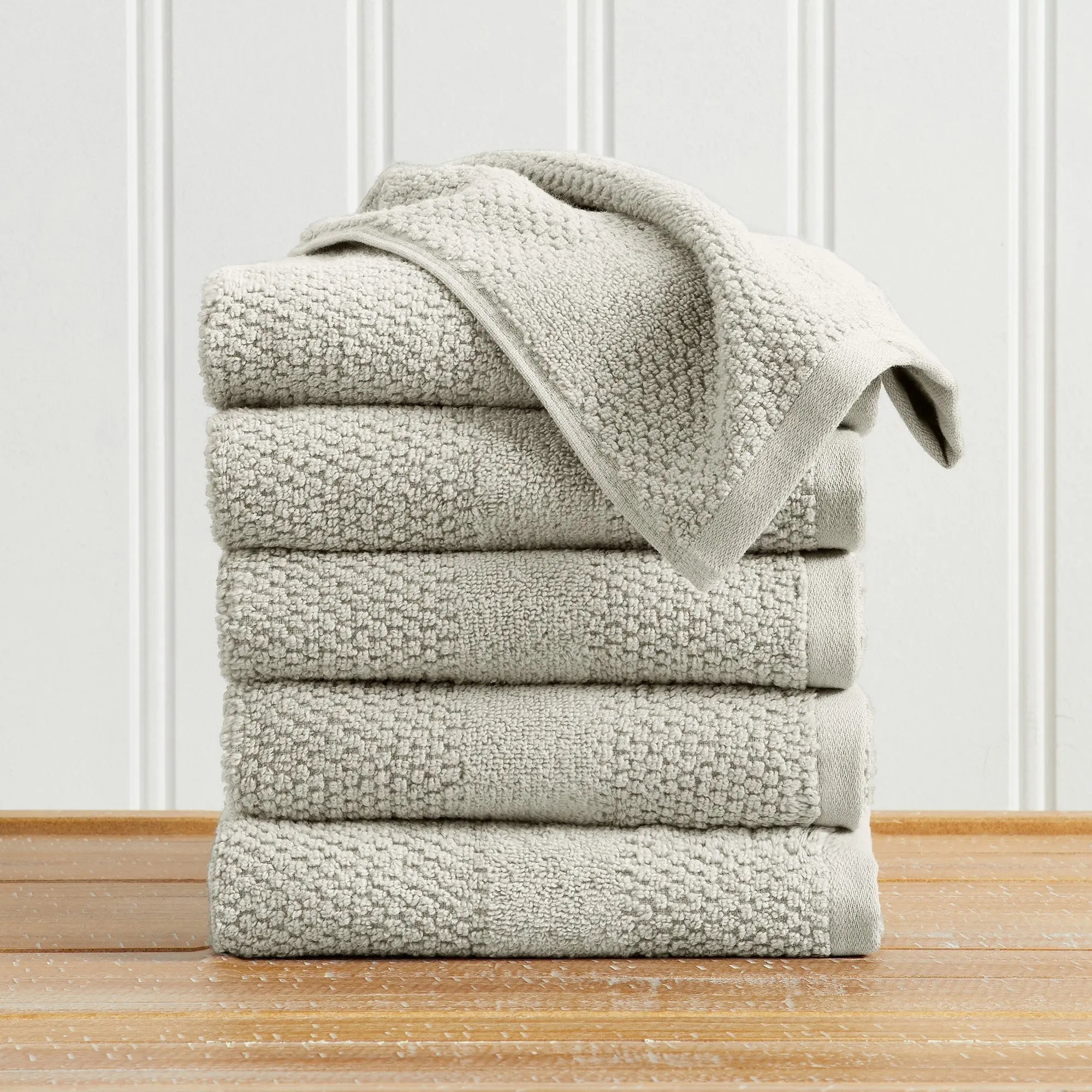 100% Cotton Woven Texture Bath Towel Set - Marbella Collection, 5 ivory towels by Great Bay Home