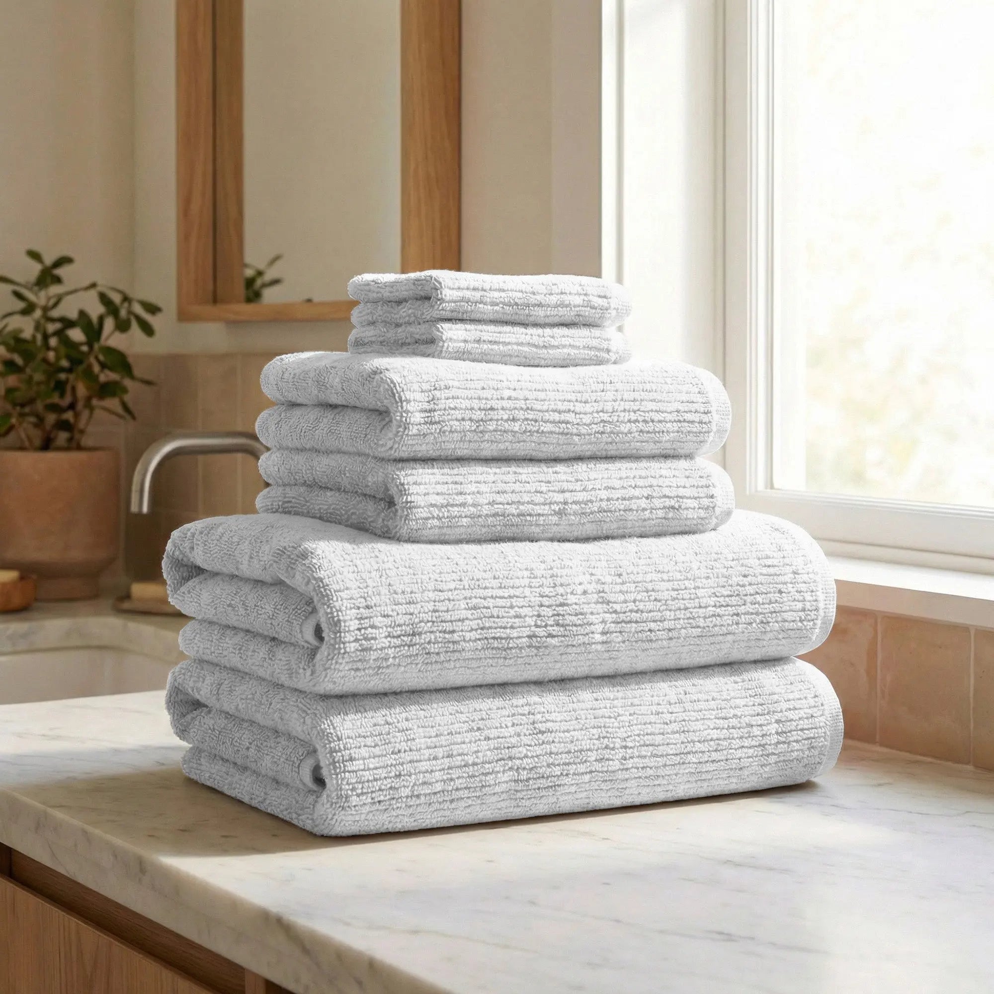 Turkish Cotton Ribbed 6-Piece Bath Towel Set by Great Bay Home in soft gray.