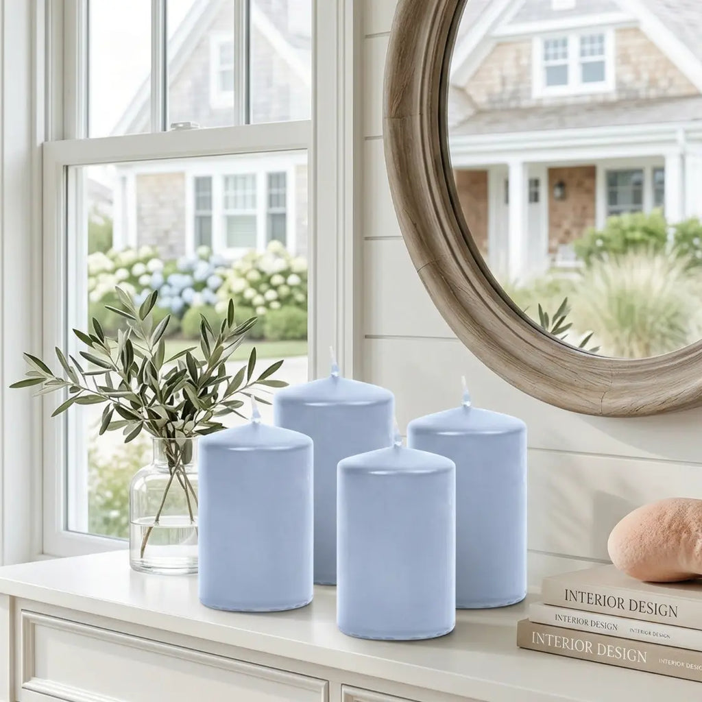 Serene Tide Blue Pillar Candles - 2" x 3" - 4 Pack Hyoola Candles