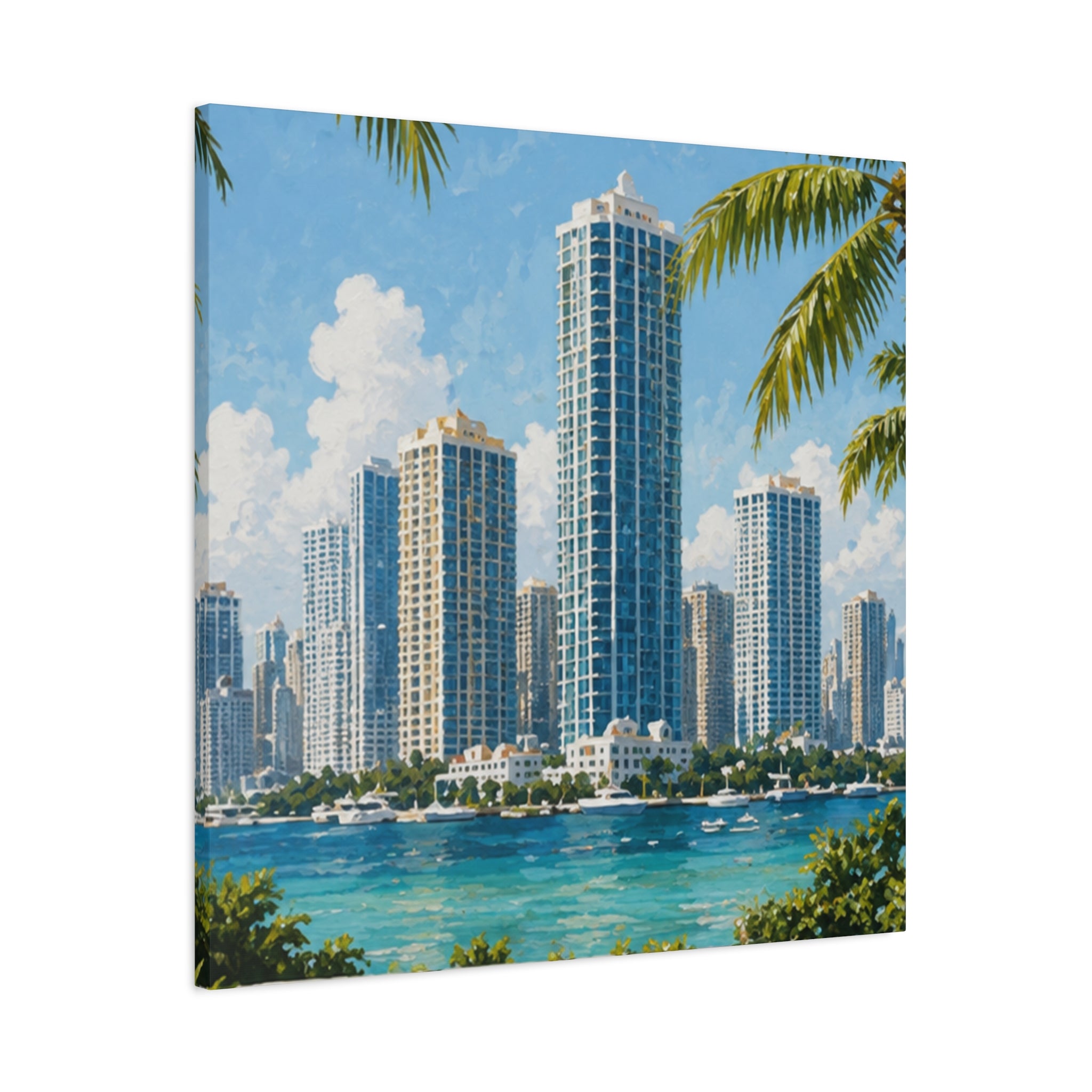 Trendy Miami skyline canvas print for contemporary living room, bedroom, or condo decor