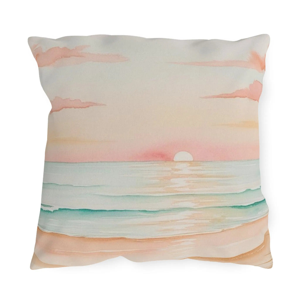 Sunset Beach Outdoor Pillow Printify