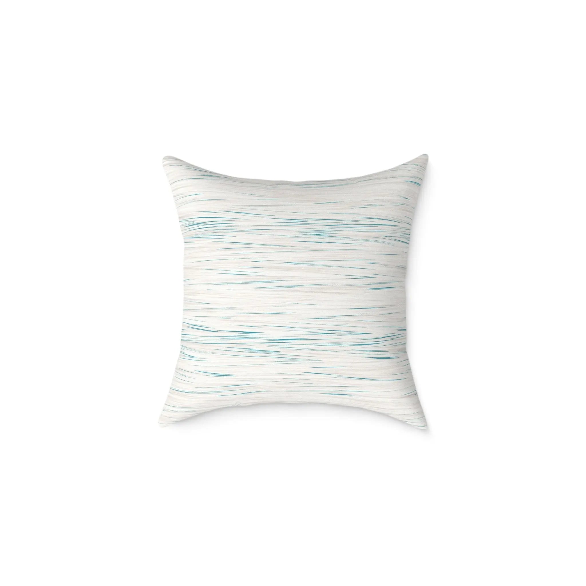 Coastal Breeze Square Throw Pillow with blue watercolor stripe on linen-inspired beige fabric