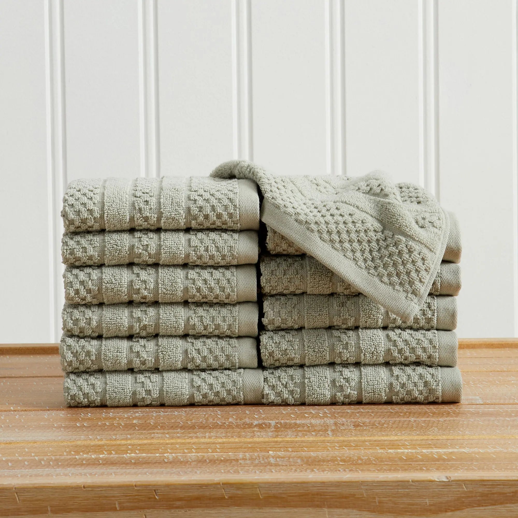 Bath towel set by Great Bay Home, Giuliana collection, 100% cotton checkered jacquard beige towels