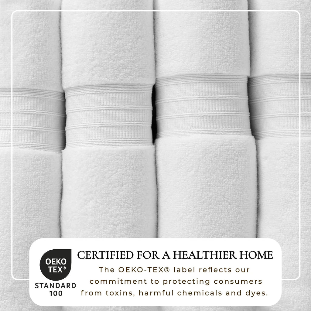 4-piece white bath towel set, 100% cotton, Chiara Collection by Great Bay Home, OEKO-TEX certified.