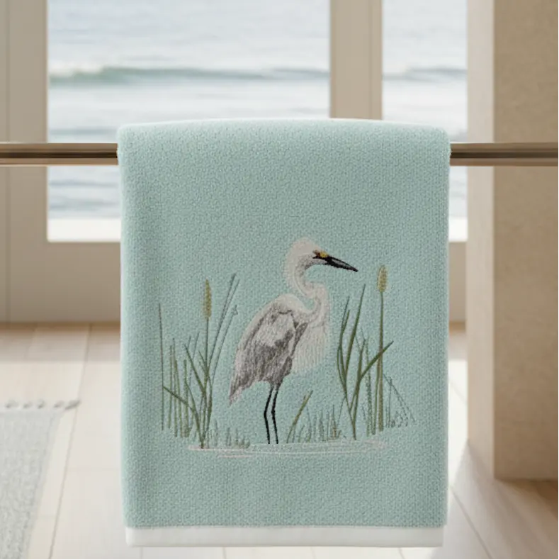 White Egret Bird Terrycloth Guest Hand Towel Loving Coastal Living