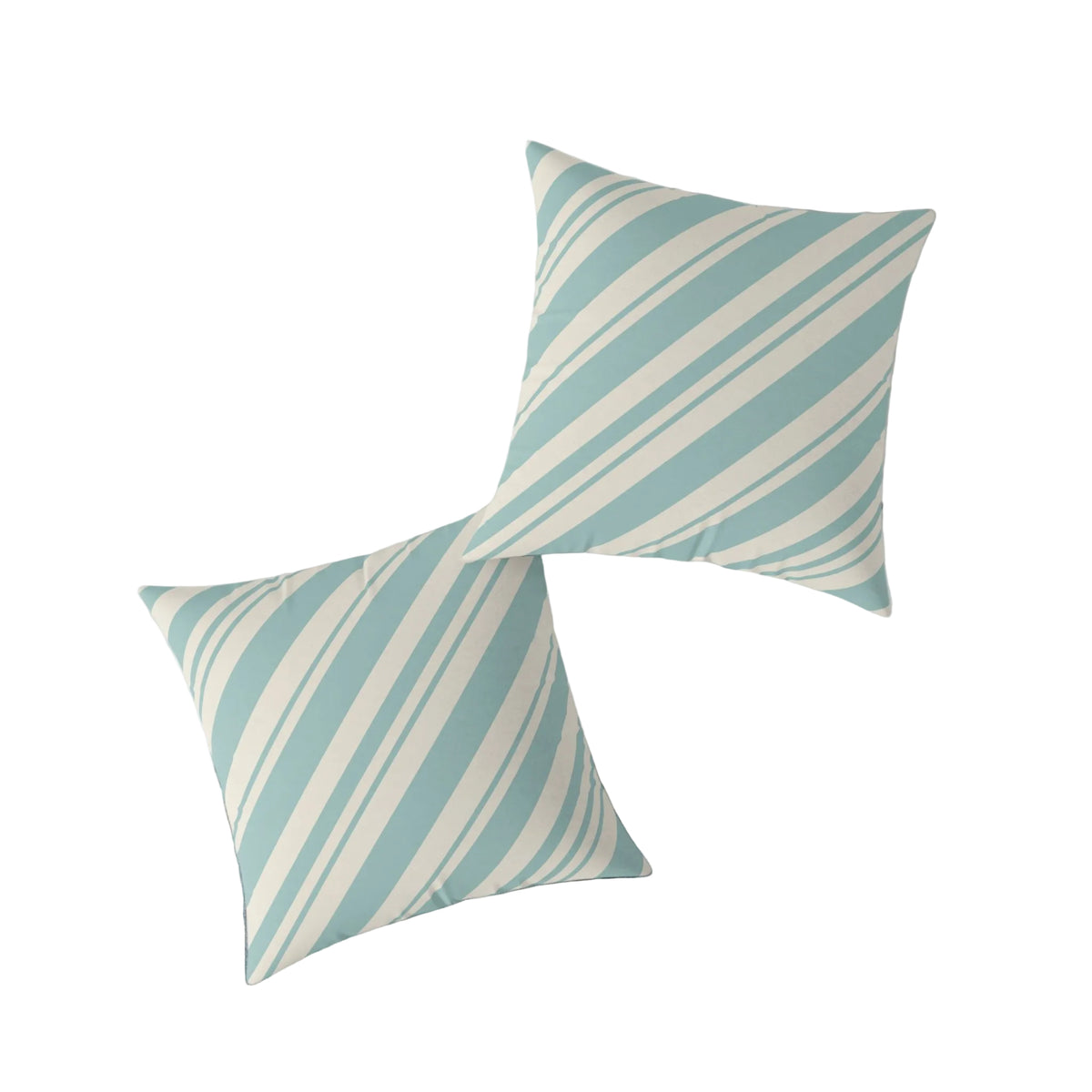 Winter coastal decor pillow in blue and ivory peppermint stripes for a calm seasonal look