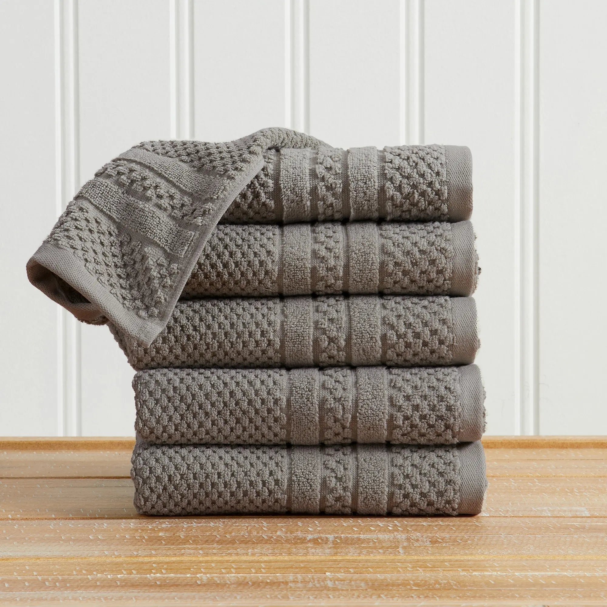 Bath towel set, 5-pc Great Bay Home Giuliana Collection, 100% cotton checkered jacquard in taupe
