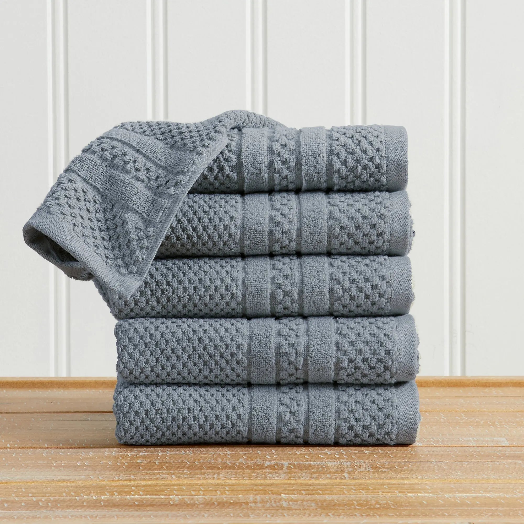 Bath towel set, gray 100% cotton checkered jacquard, 5-piece Giuliana Collection