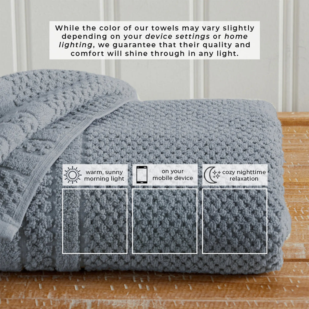 Giuliana Collection bath towel set in blue-gray, 100% cotton checkered jacquard